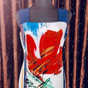 New Michael Tyler Dress Women's Multicolor Abstract Flower Navy Red Sz SP W/T